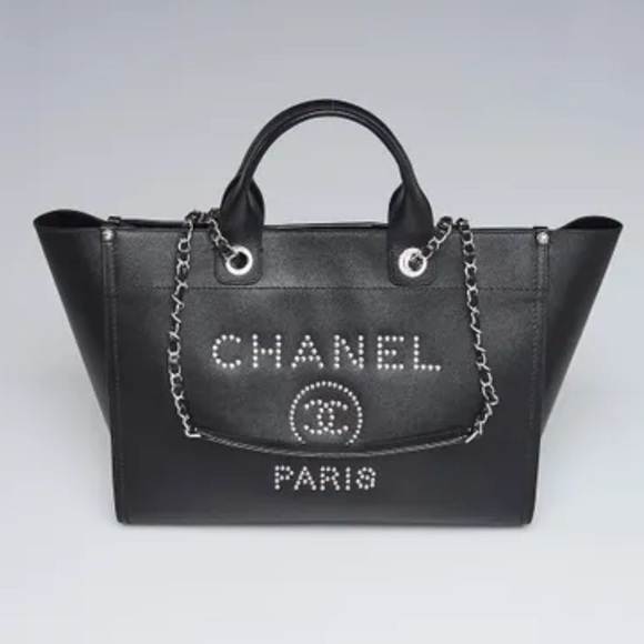 CHANEL Handbags - CHANEL Black Caviar Leather Studded Large Deauville Tote Bag SHW